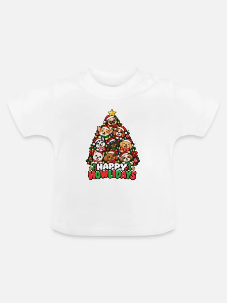 Happy Howlidays Hundebaum - Baby Bio-T-Shirt mit Rundhals - Weiß