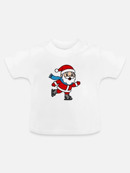 Niedliche Kawaii-Weihnachtsmann-Eislauf-Weihnachten - Baby Bio-T-Shirt mit Rundhals - Weiß
