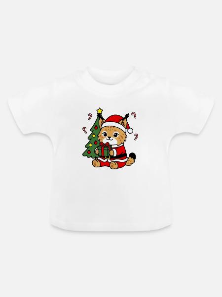 Süße Kawaii Lynx Weihnachtsmannbaum-Geschenkkunst - Baby Bio-T-Shirt mit Rundhals - Weiß