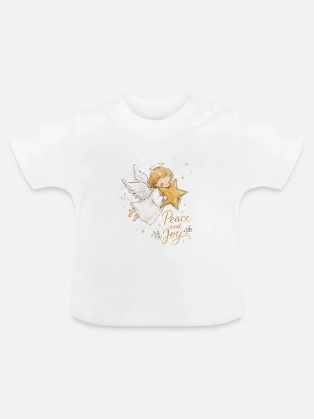 Aquarell Weihnachtsengel mit Stern - Baby Bio-T-Shirt mit Rundhals - Weiß