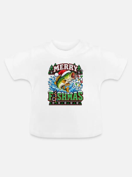 Fischmas Weihnacht: Springender Fisch - Baby Bio-T-Shirt mit Rundhals - Weiß