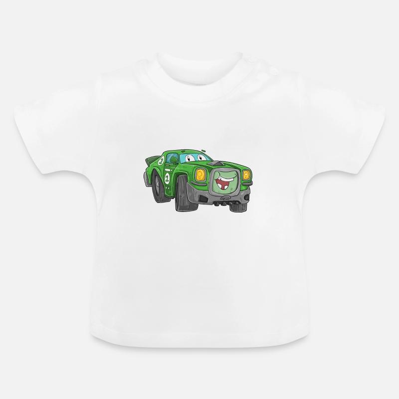 Voiture de course avec visage - T-shirt bio col rond Bébé - blanc
