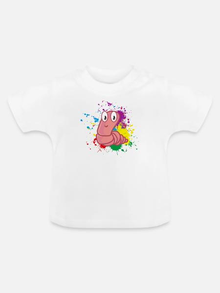 Farbiger Wurm - Baby Bio-T-Shirt mit Rundhals - Weiß