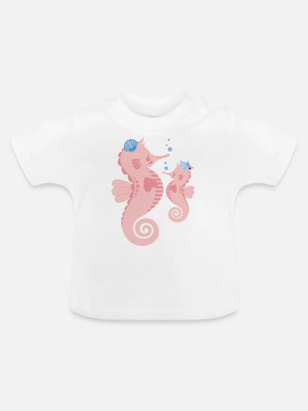 Seepferdchen - Baby Bio-T-Shirt mit Rundhals - Weiß