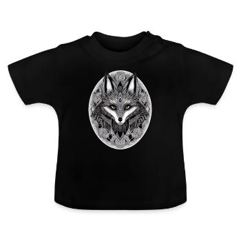 Fox Mandala Drawing Complex Nature Wilderness - Baby Organic T-Shirt with Round Neck - black - Front