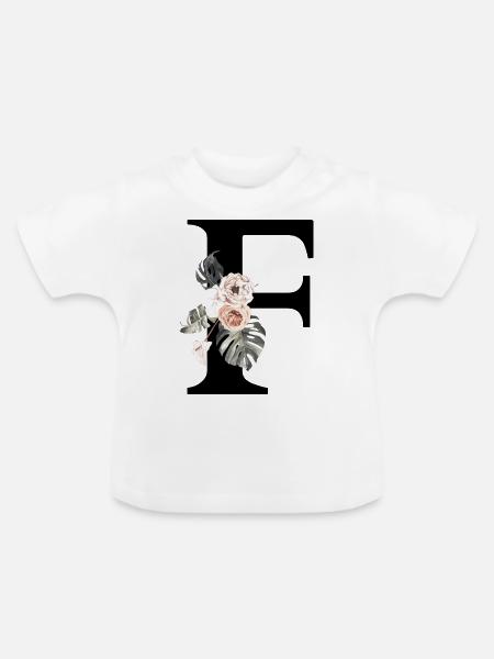 Tropischer Blumenbuchstabe f - Baby Bio-T-Shirt mit Rundhals - Weiß