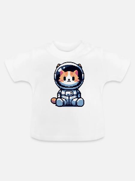 Cosmic Cat Entdecker - Baby Bio-T-Shirt mit Rundhals - Weiß