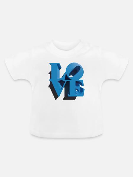 LIEBE 3D Cyan - Baby Bio-T-Shirt mit Rundhals - Weiß