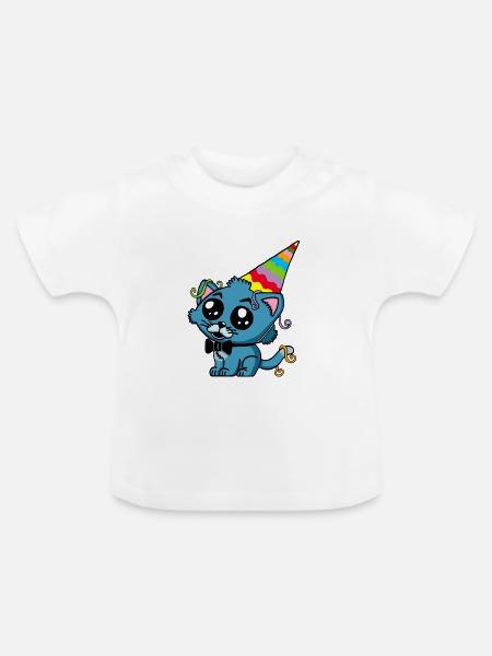 Kätzchen auf der Party - Baby Bio-T-Shirt mit Rundhals - Weiß