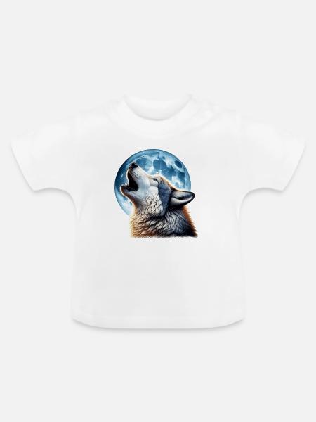 Wolf heult den Vollmond an - Baby Bio-T-Shirt mit Rundhals - Weiß