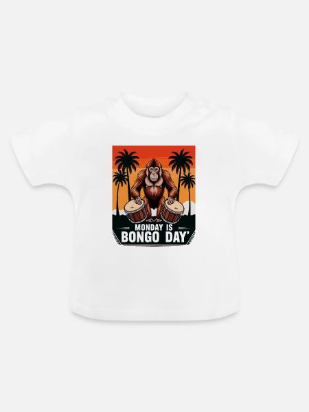 Affen Bongo Trommler - Baby Bio-T-Shirt mit Rundhals - Weiß