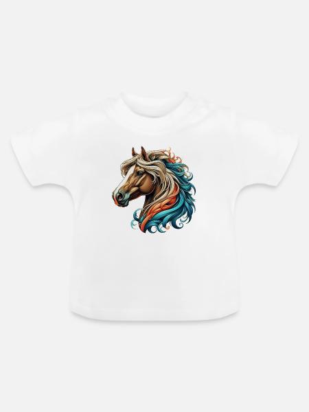 Pferd - Baby Bio-T-Shirt mit Rundhals - Weiß