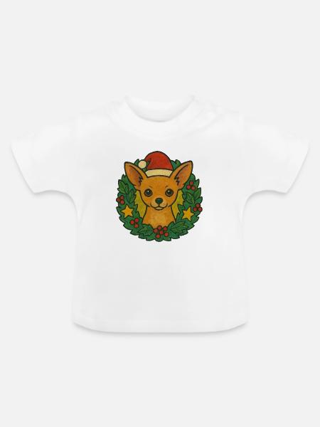 Chihuahua Weihnachtskranz - Baby Bio-T-Shirt mit Rundhals - Weiß