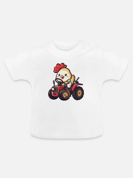 Huhn Traktor Farmer - Baby Bio-T-Shirt mit Rundhals - Weiß