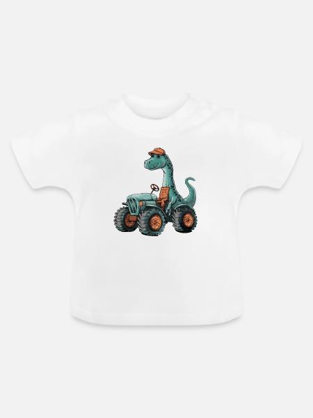 Dinosaurier brontosaurus Traktor Farmer - Baby Bio-T-Shirt mit Rundhals - Weiß