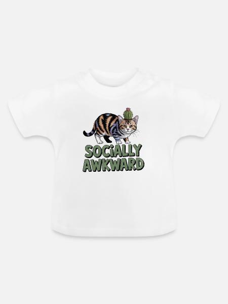 Katzencactus Sozial unbeholfen - Baby Bio-T-Shirt mit Rundhals - Weiß
