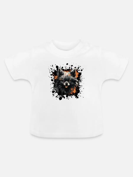 Pomeranian Farb-Splash - Baby Bio-T-Shirt mit Rundhals - Weiß
