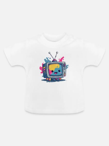 Kunterbunter TV-Kumpel - Baby Bio-T-Shirt mit Rundhals - Weiß