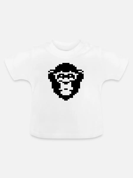 Pixeliges Affengesichtsdesign - Baby Bio-T-Shirt mit Rundhals - Weiß