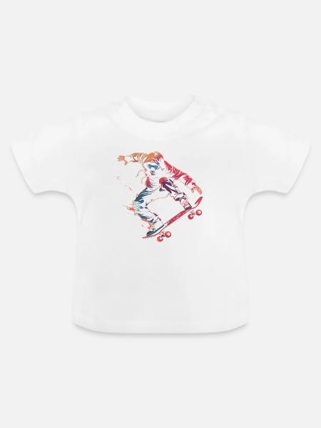 Skateboarder Comic-Stil - Baby Bio-T-Shirt mit Rundhals - Weiß