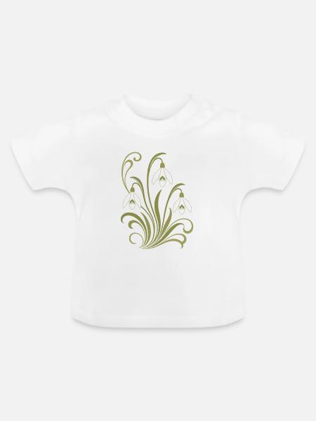 Schneeglöckchen Ornament - Baby Bio-T-Shirt mit Rundhals - Weiß