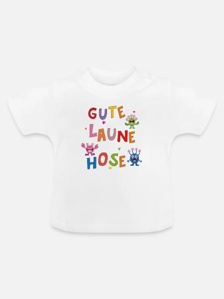 Gute Laune Hose  - Baby Bio-T-Shirt mit Rundhals - Weiß