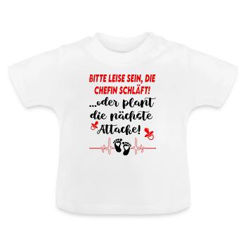Bitte leise sein, die Chefin schläft Babysprüche - Baby Bio-T-Shirt mit Rundhals - Weiß - Vorne