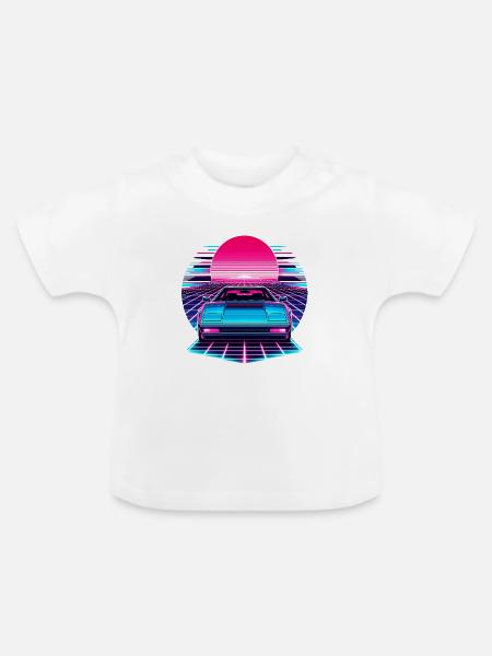 Neon Synthwave Auto am Sonnenuntergang - Baby Bio-T-Shirt mit Rundhals - Weiß