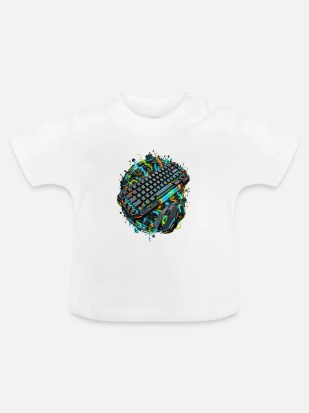 Cyber-Tastatur Neon-Setup - Baby Bio-T-Shirt mit Rundhals - Weiß
