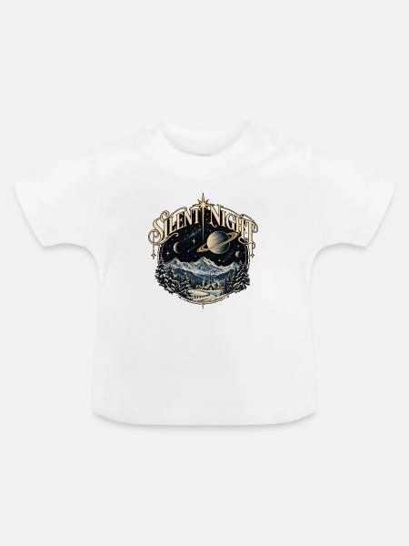Silent Night - Saturn and Stars - Baby Bio-T-Shirt mit Rundhals - Weiß