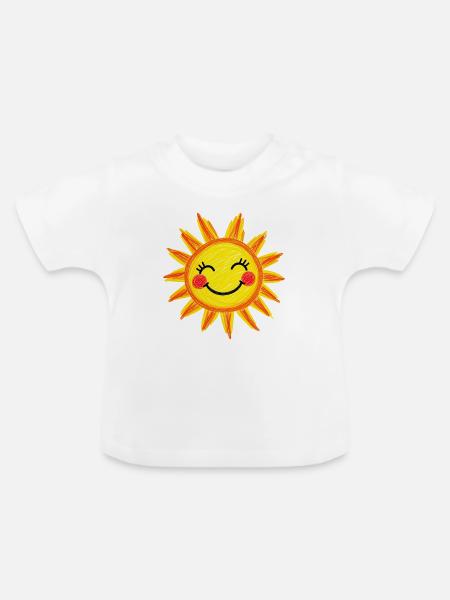 Lächelnde Sonne Crayon-Stil - Baby Bio-T-Shirt mit Rundhals - Weiß
