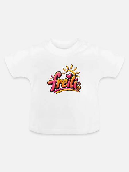 Freili Sonnenherz Neon-Design - Baby Bio-T-Shirt mit Rundhals - Weiß