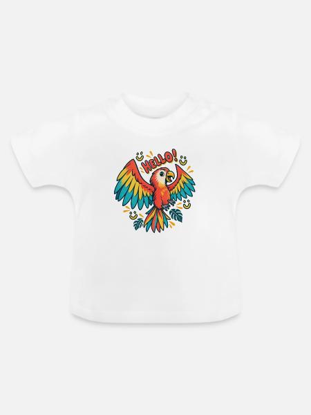 Farbenfroher Papagei Hallo - Baby Bio-T-Shirt mit Rundhals - Weiß