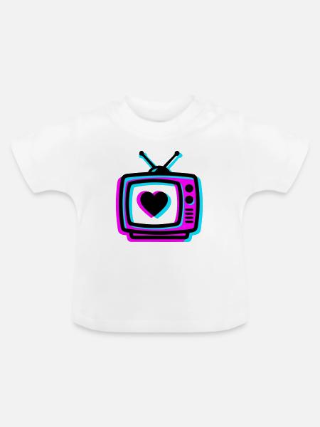 Pink TV Herz Glitch Icon - Baby Bio-T-Shirt mit Rundhals - Weiß