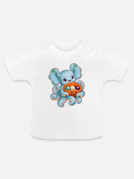 Dumbo-Oktopus mit Kürbismuschel - Baby Bio-T-Shirt mit Rundhals - Weiß