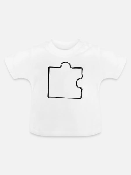 Puzzleteil handgezeichnet - Baby Bio-T-Shirt mit Rundhals - Weiß