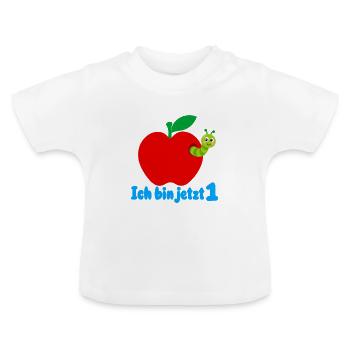 Ich bin jetzt 1 mit süßem Apfel - Baby Bio-T-Shirt mit Rundhals - Weiß - Vorne