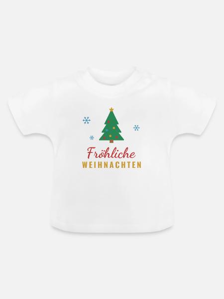 Fröhliche Weihnachten – Tannenbaum - Baby Bio-T-Shirt mit Rundhals - Weiß