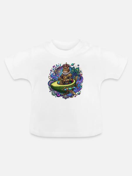 Königliche Katze im Avocado-Raumschiff - Baby Bio-T-Shirt mit Rundhals - Weiß