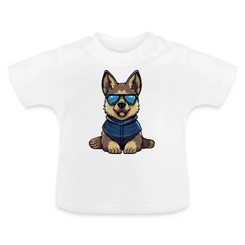 Polizeihund Deutscher Schäferhund mit Sonnenbrille - Baby Bio-T-Shirt mit Rundhals - Weiß - Vorne