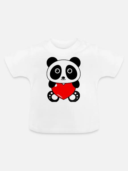 Panda Herz - Baby Bio-T-Shirt mit Rundhals - Weiß