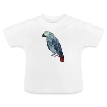 Perroquet gris peint à la main. Animaux de compagnie Articles de fan - T-shirt bio col rond Bébé - blanc - Devant