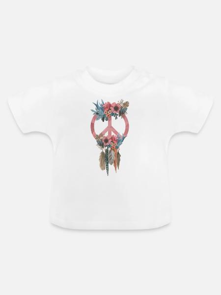 Friedenssymbol Boho-Stil - Baby Bio-T-Shirt mit Rundhals - Weiß