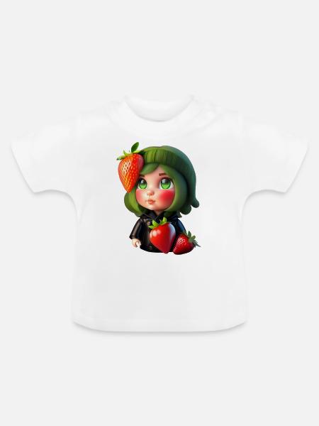 Puppe mit Erdbeeren - Baby Bio-T-Shirt mit Rundhals - Weiß