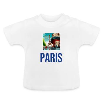Tablier de cuisine Paris - T-shirt bio col rond Bébé - blanc - Devant