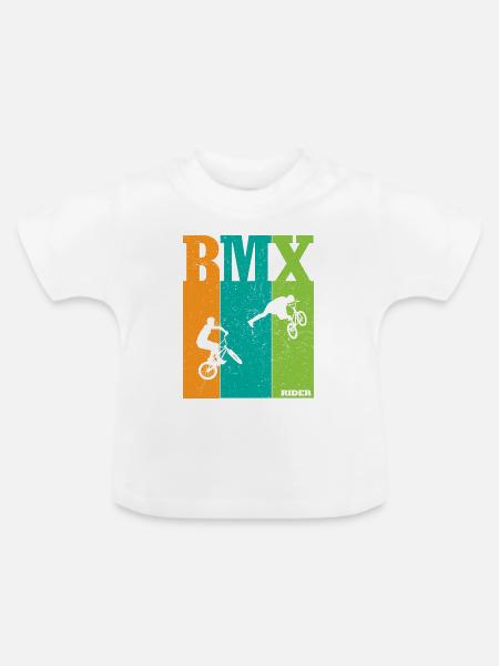 BMX Farbblock Rider Silhouetten - Baby Bio-T-Shirt mit Rundhals - Weiß