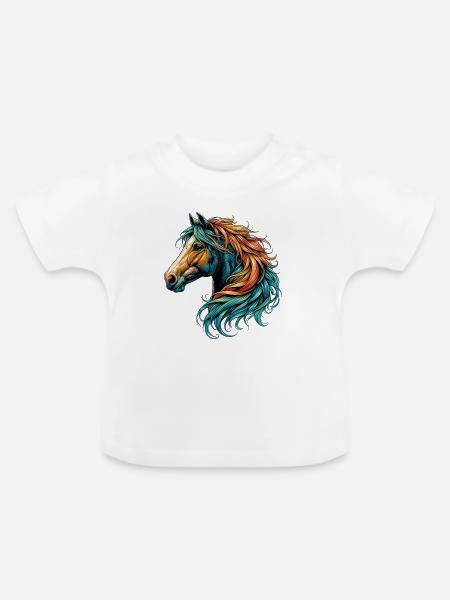 Pferd - Baby Bio-T-Shirt mit Rundhals - Weiß