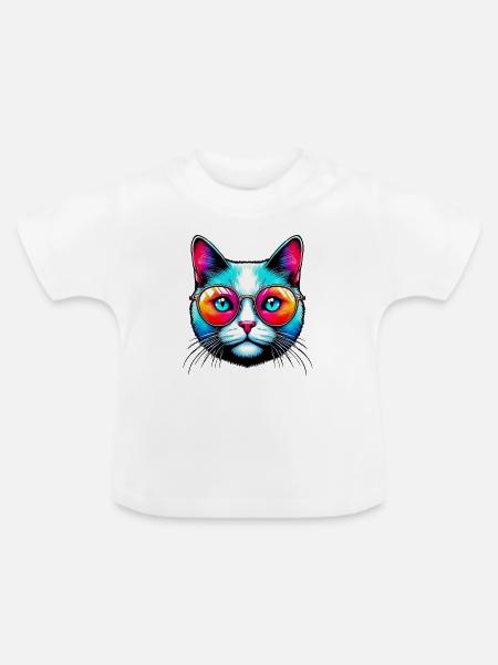 Kater mit Sonnenbrille - Baby Bio-T-Shirt mit Rundhals - Weiß