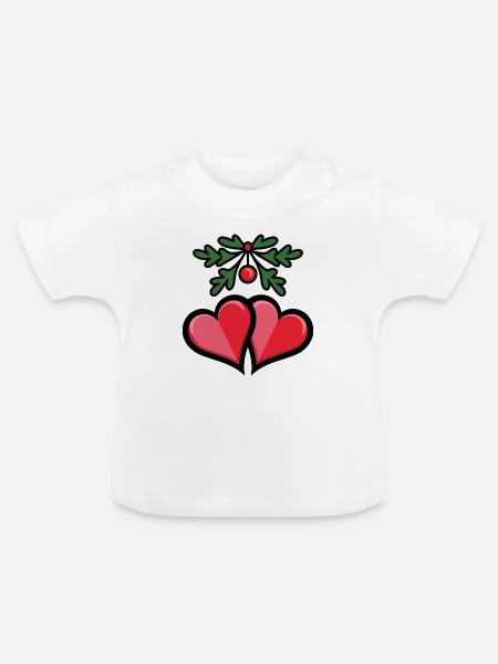 Romantische Mistelherzen - Baby Bio-T-Shirt mit Rundhals - Weiß