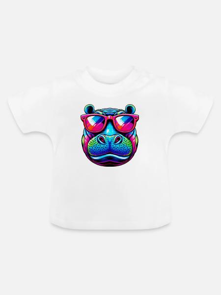 Nilpferd - Baby Bio-T-Shirt mit Rundhals - Weiß